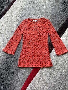 Trina Turk Orange Crochet Knit Top
